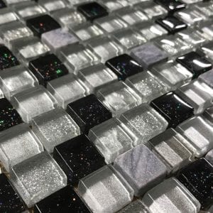 Black & Silver Pixie Dust Glass Tiles