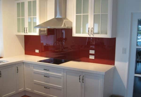 Kitchen Glass Splashback in Resene Jalapeno