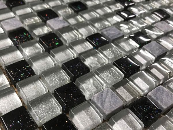 Black & Silver Pixie Dust Glass Tiles
