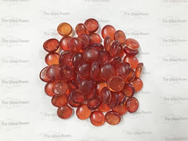 Hot Orange Coated Glass Blobs 20mm in diameter. Approx 50 per bag.