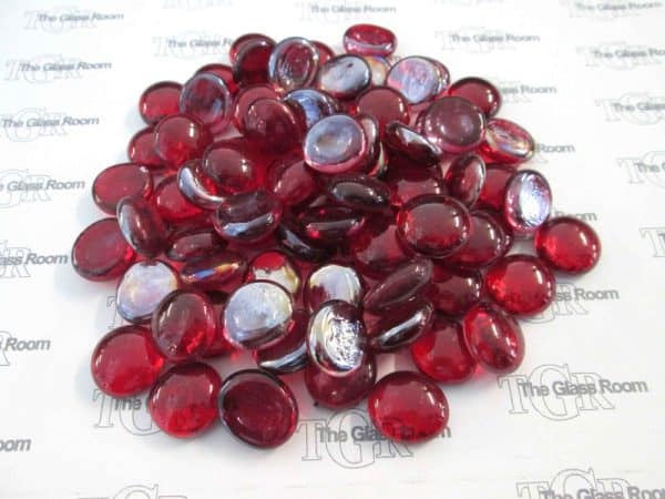 Red Iridised Coated Glass Blobs 20mm in diameter. Approx 50 per bag.